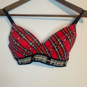 PINK Victoria's Secret Red and Black Plaid Everywhere Bra Size 32D